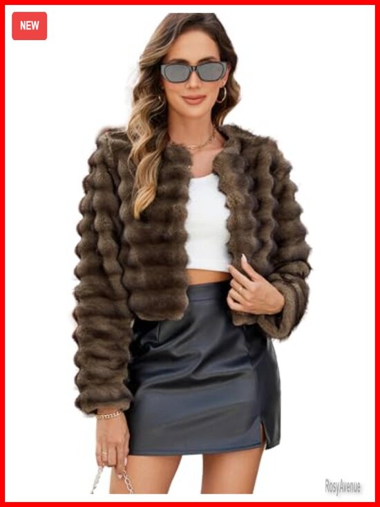 Jackets & Blazers - Womens Faux Fur Cropped Coat Fuzzy Long Sleeve Winter Jacket